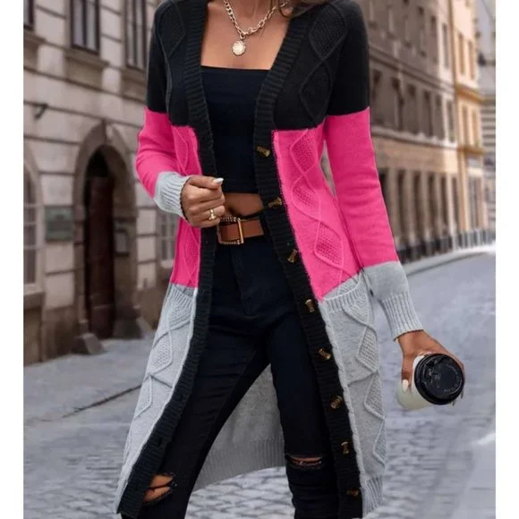 striped multi color  button down Long Knit sweater Cardigan - Picture 6 of 6